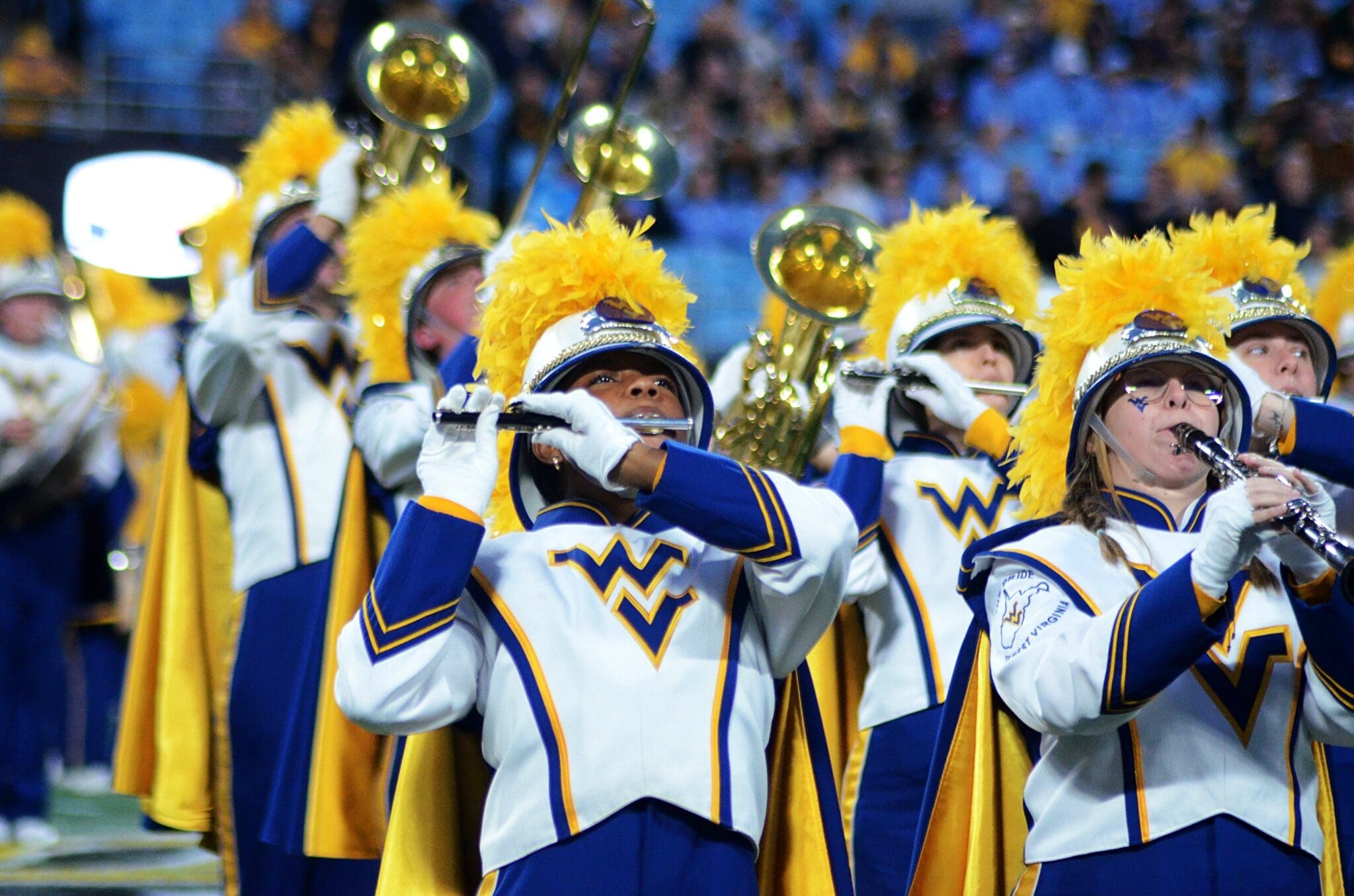 WVU band performs before the Duke's Mayo Bowl on Dec. 27, 2023 at Bank of America Stadium in Charlotte, N.C. (Mitchell Northam / WV Sports Now)