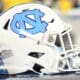 A UNC helmet rests on the sideline at the Duke's Mayo Bowl on Dec. 27, 2023 at Bank of America Stadium in Charlotte, N.C. (Mitchell Northam / WV Sports Now)