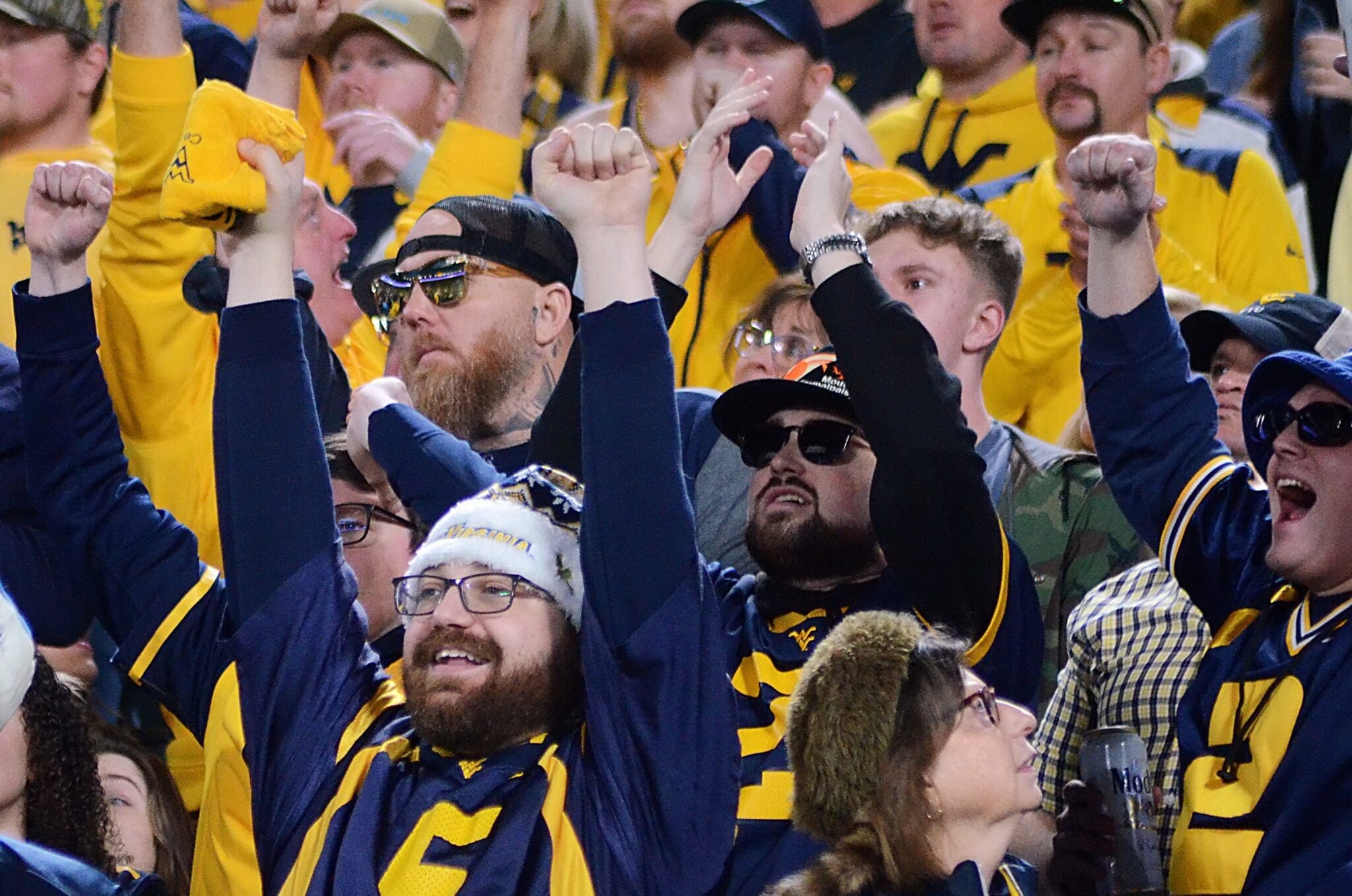 West Virginia fans cheer at the Duke's Mayo Bowl on Dec. 27, 2023 at Bank of America Stadium in Charlotte, N.C. (Mitchell Northam / WV Sports Now)