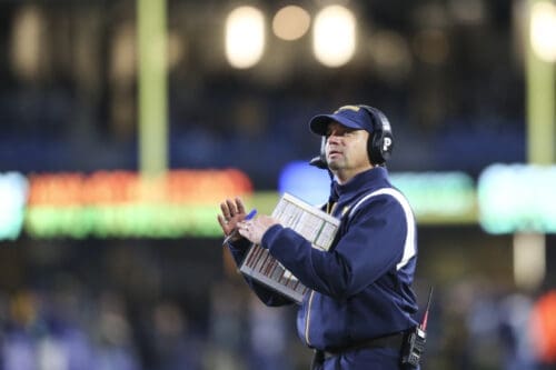 WVU Football HC Neal Brown calling a timeout