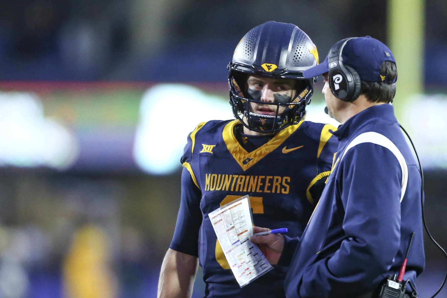 WVU Football Neal Brown and Garrett Greene
