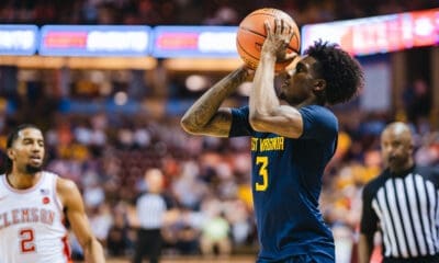 WVU Basketball Honor Huff shooting against Clemson