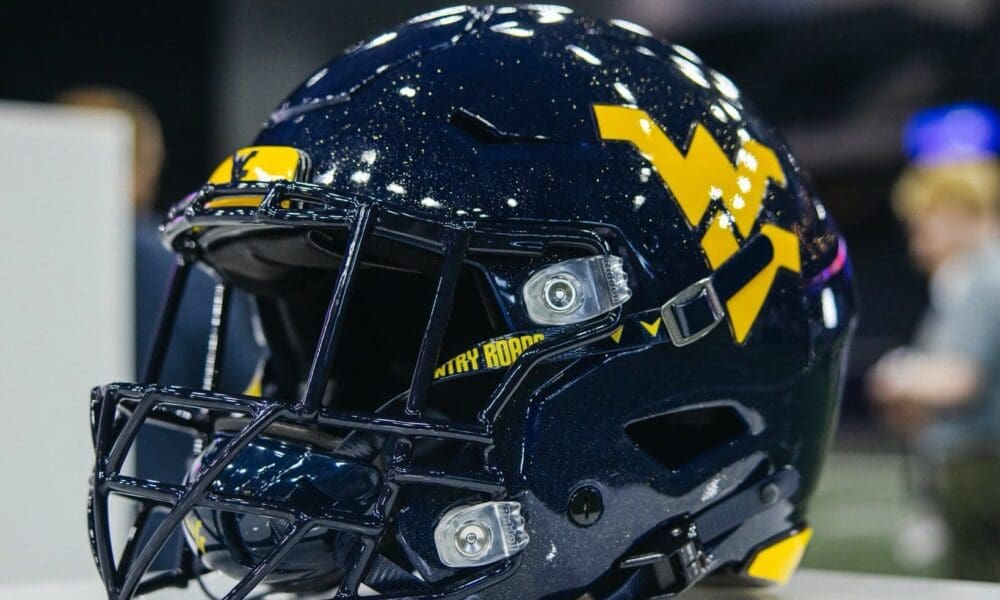 WVU Football Blue Glossy Helmet at Big 12 Media Days
