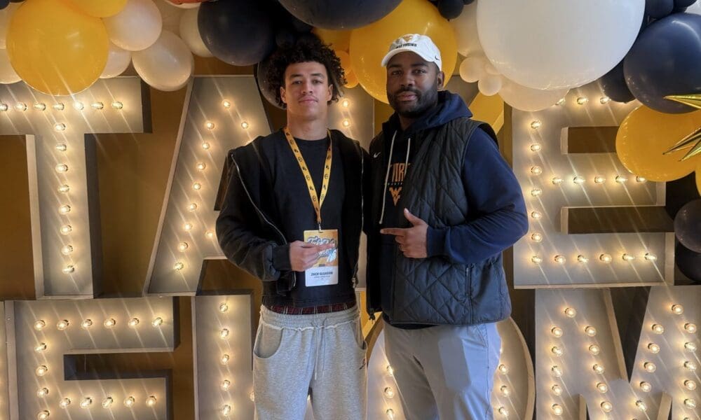 WVU Football CB Coach Rod West and WPIAL recruit Zachary Gleason