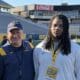 WVU Football HC Rich Rodriguez with recruit Zai'Vion Meads