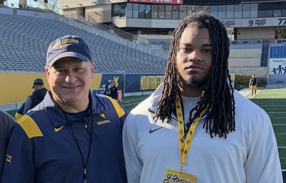 WVU Football HC Rich Rodriguez with recruit Zai'Vion Meads