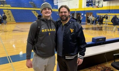 WVU Football LB recruit Tate Wallace and coach Andrew Warwick