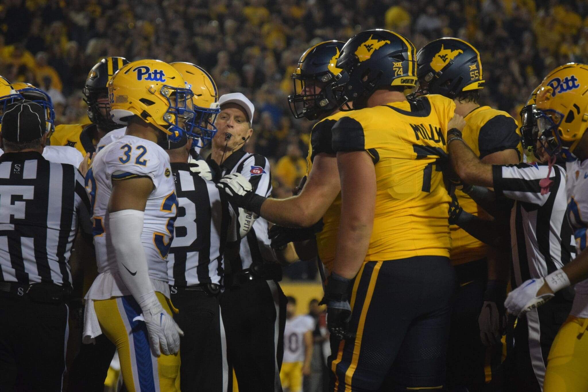 WVU Football Offensive Line against Pitt in Backyard Brawl