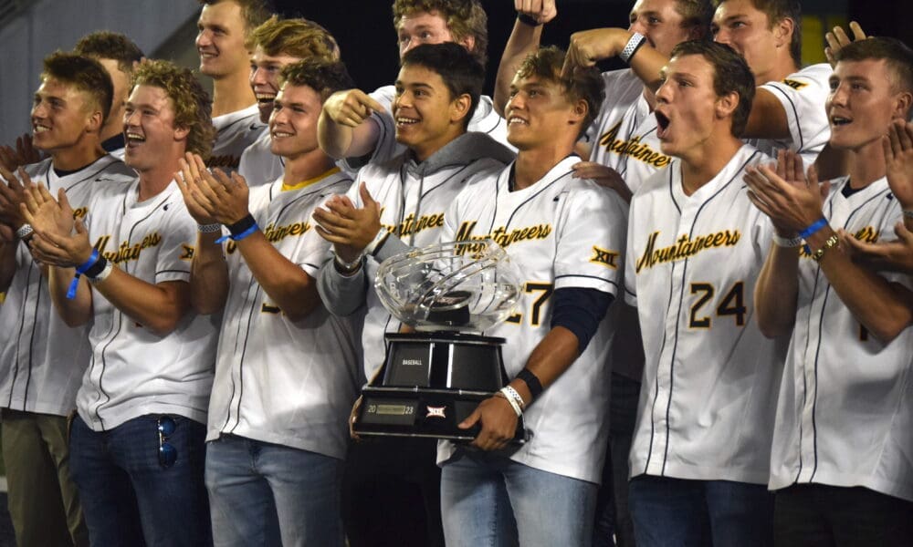 WVU Baseball with Big 12 trophy