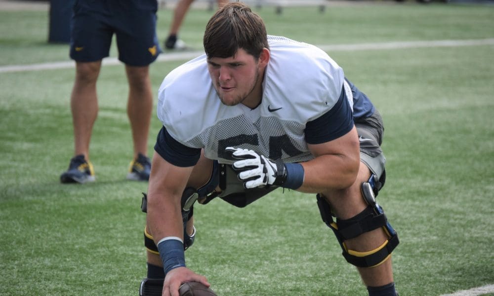 WVU Football Center Zach Frazier at practice