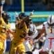 WVU Football defense recovers fumble against Robert Morris.
