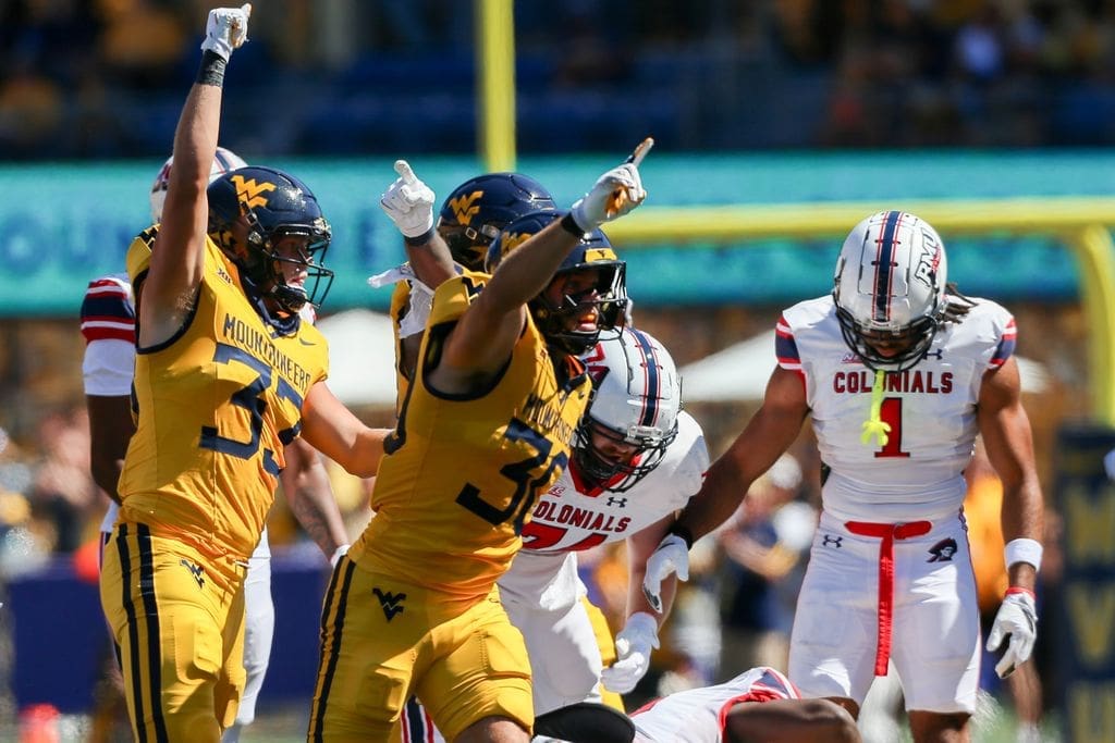 WVU Football defense recovers fumble against Robert Morris.
